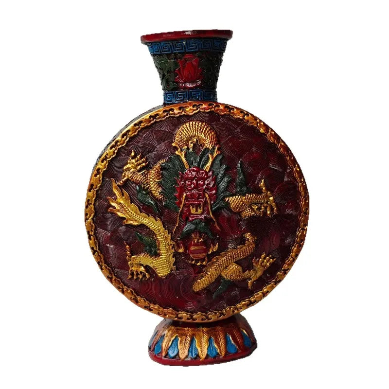 Resin Painted Imperial Dragon Ornament – Classical Lacquerware Style Display Vase