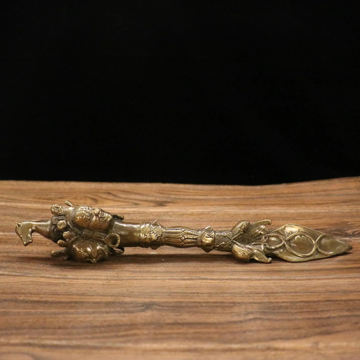 14" Tibetan Temple Collection Old Bronze Hayagriva & Mahakala Vajra Phurpa