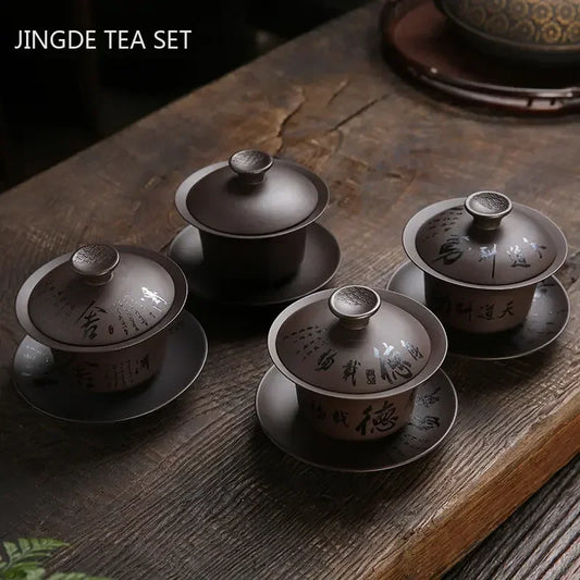 180ml Vintage Purple Clay Gaiwan – Handmade Chinese Lidded Teacup