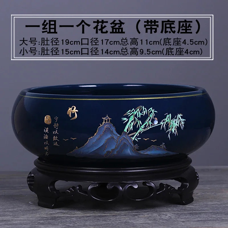 Creative Chinese Style Ceramic Hydroponic Flower Pot Plum Orchid Bamboo Chrysanthemum Gardening Flower Pot Desktop Ornament