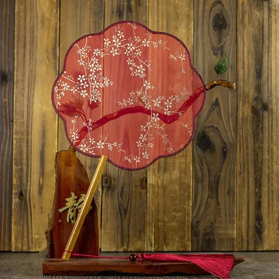 Translucent Silk Chinese Round Hand Fan, Floral, Unisex