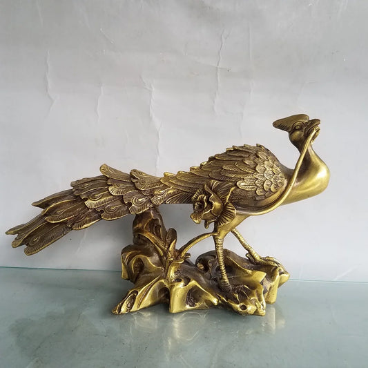 Tibetan Brass Phoenix with Lotus Statue (10")