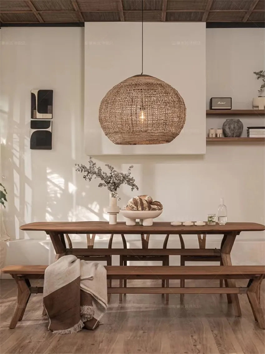 Wabi Sabi Style Vine Art Vine Weaving Chandelier Retro Countryside Lighting Creative Weaving Restaurant Southeast Asian Lamp