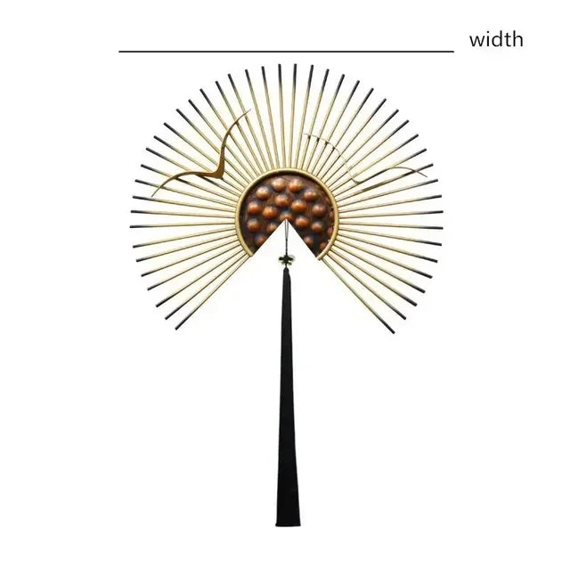 Chinese-Style Wrought Iron Fan-Shaped Wall Sculpture – 3D Oriental Metal Art Mural