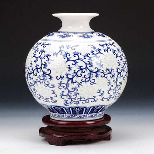 Chinese Decorative Ceramic Vase with Blue and White Flowers or Branches