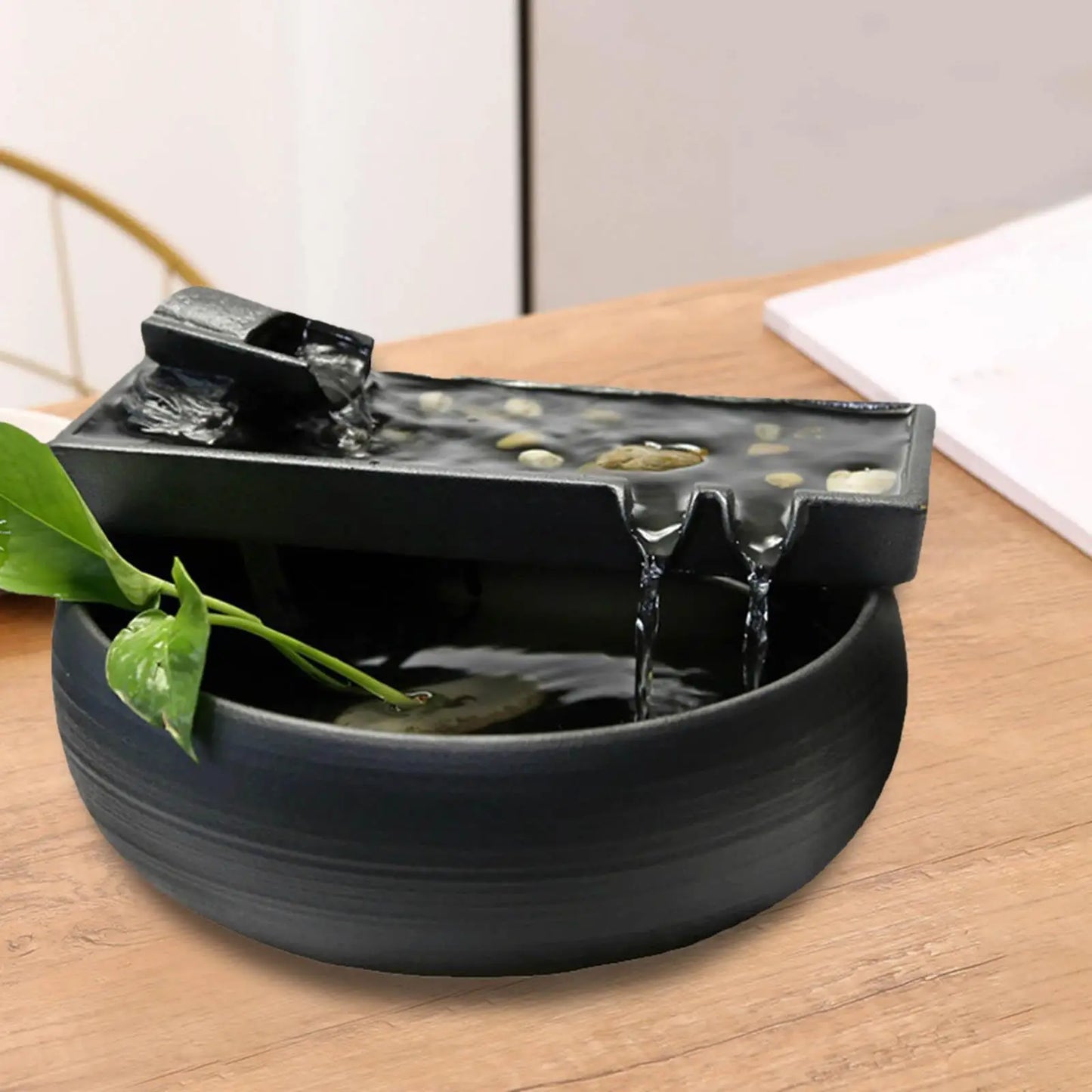 Tabletop Fountain Indoor Waterfall Vase Water Feature USB Powered