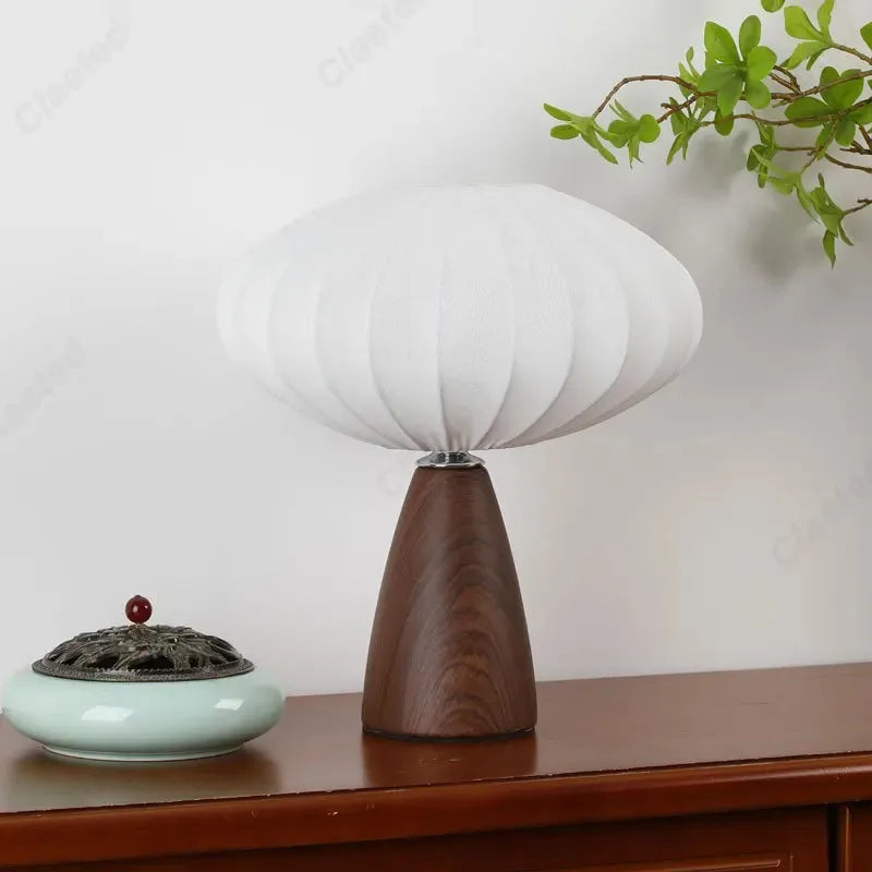 Minimalist Ceramic Base LED Table Lamp – Fabric Shade Bedside Atmosphere Light