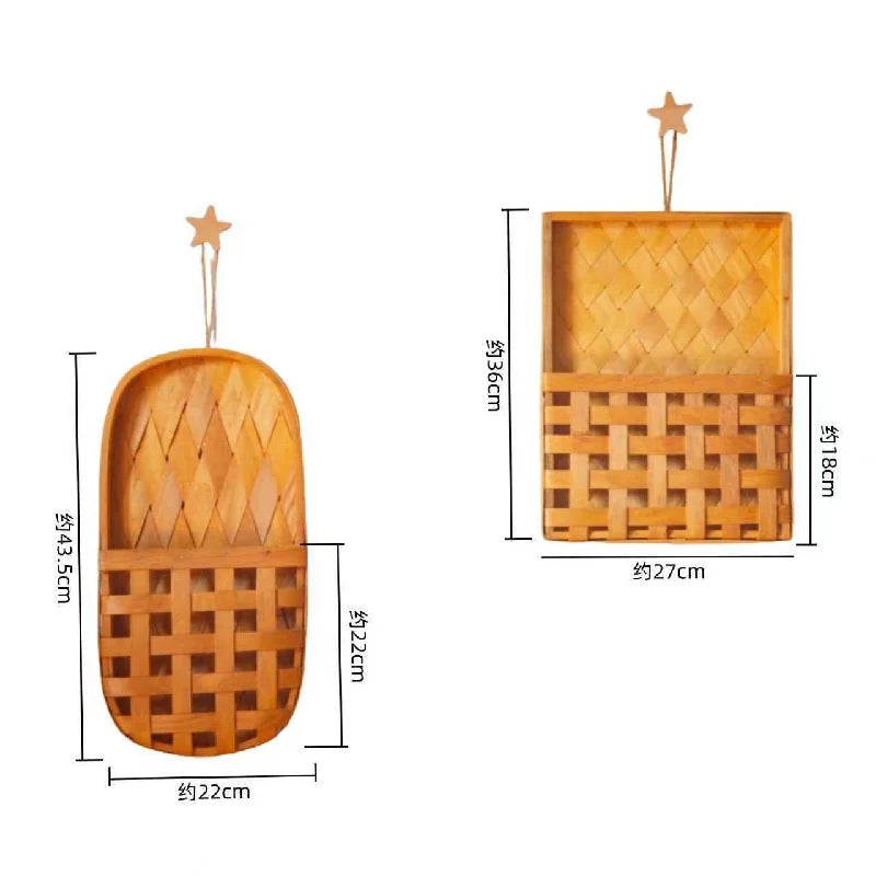 Hand-Woven Bamboo Wall Hanging Basket – Farmhouse Wall Pocket Planter