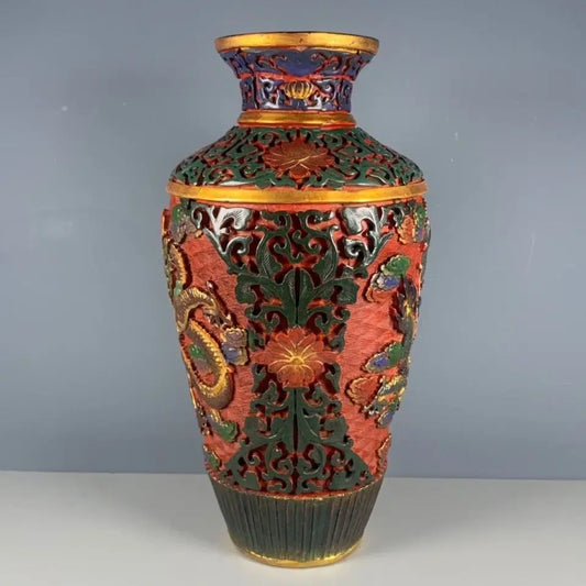Qianlong Dynasty Style Hand-Painted Dragon Lacquerware Vase