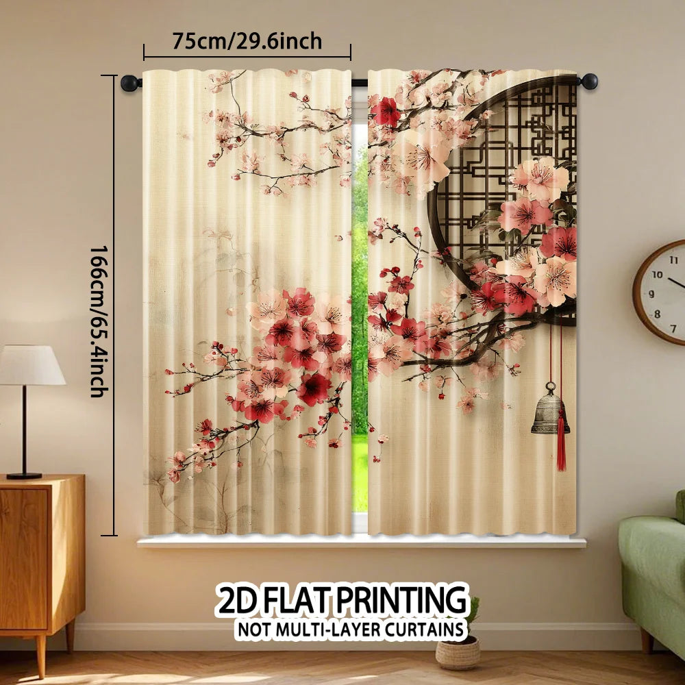 Watercolor pattern of plum blossoms Print Drapes Room Darkening Window Curtains Home Decor,Rod Pocket Blackout Curtains Bedroom
