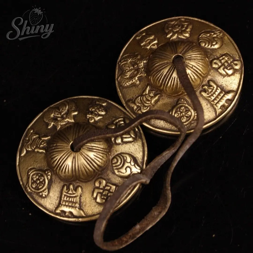 Tibetan Bronze Cinnabar Eight Treasures Bell & Box Set (3.5")