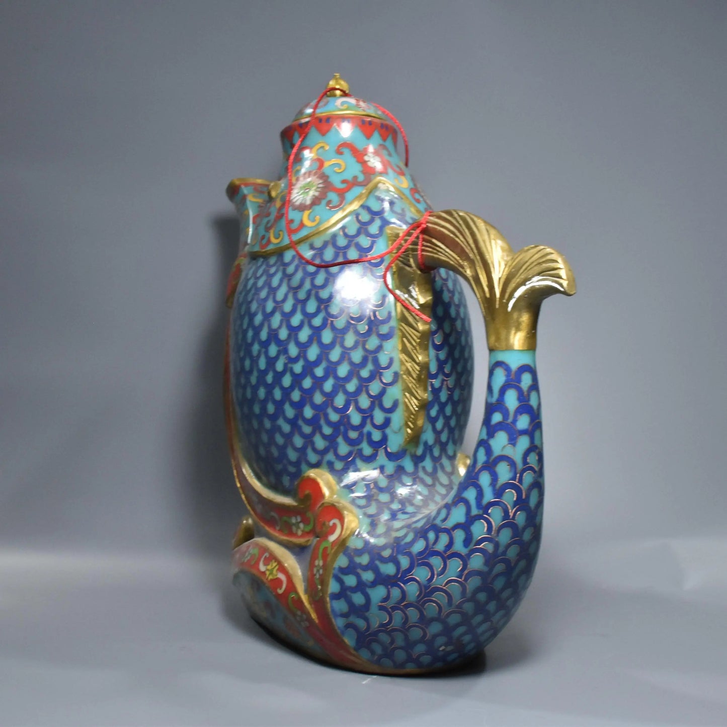 15" Bronze Cloisonné Fish-Shaped Wine Pot – Temple Floral Vessel