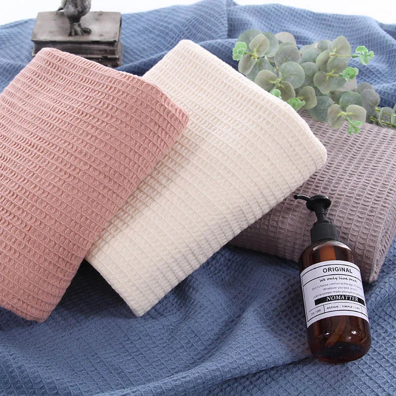 Japanese Pure Cotton Waffle Weave Blanket – Breathable Summer Towel Quilt & Sofa Throw