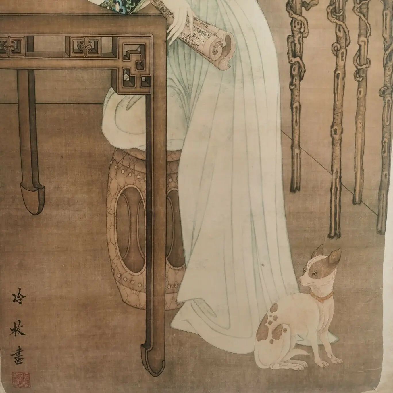 Vintage Chinese Scroll After Leng Mei – Rice Paper “Ladies” Painting