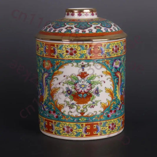 Green Enamel Porcelain Tea Caddy – Qing Yongzheng Lotus & Phoenix Design