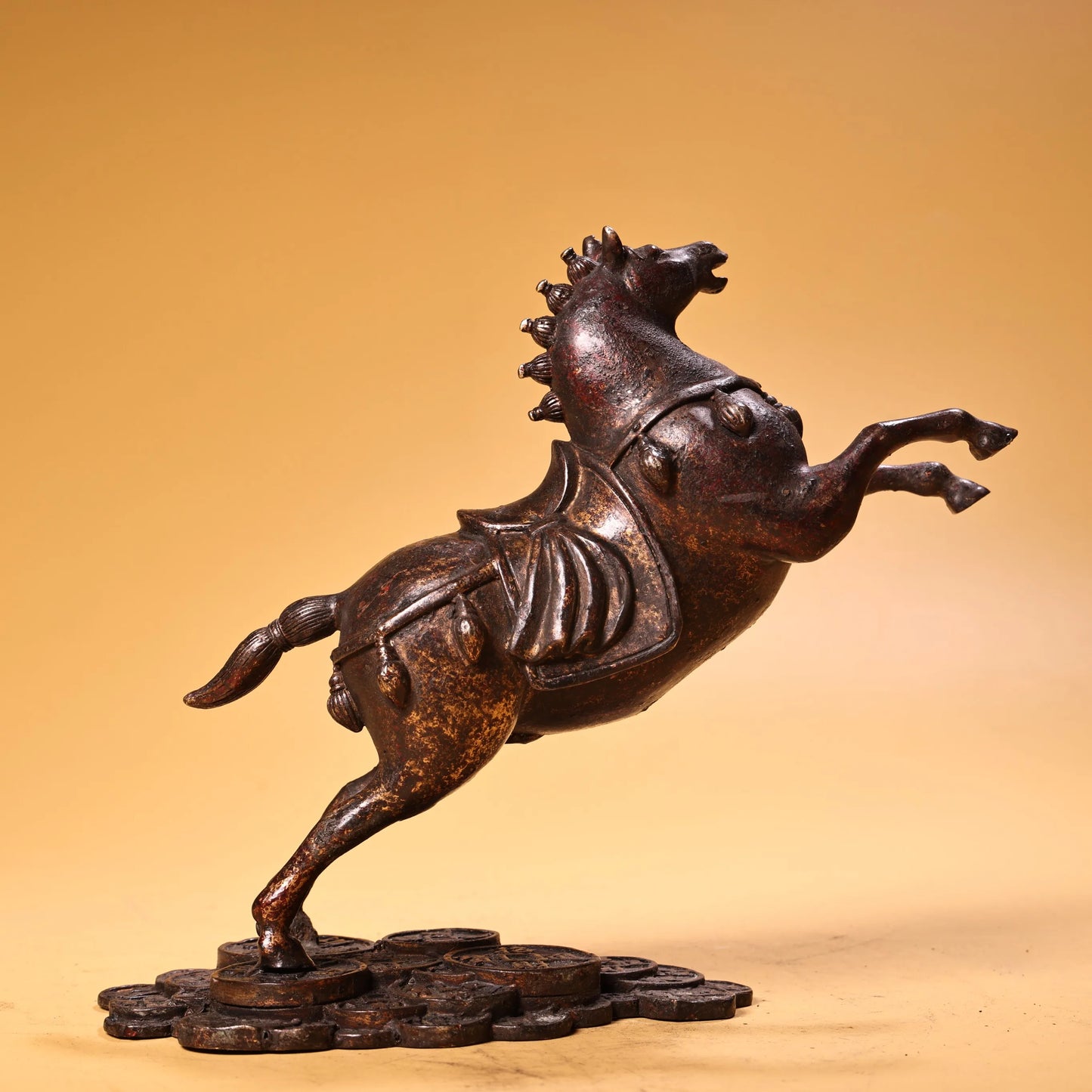 8" Tibetan Temple Collection Old Bronze Cinnabar Running Horse