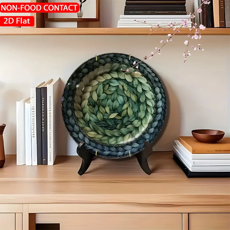 Round Mandala Botanical Leaf Accent Ornament – Minimalist Zen Tabletop Centerpiece