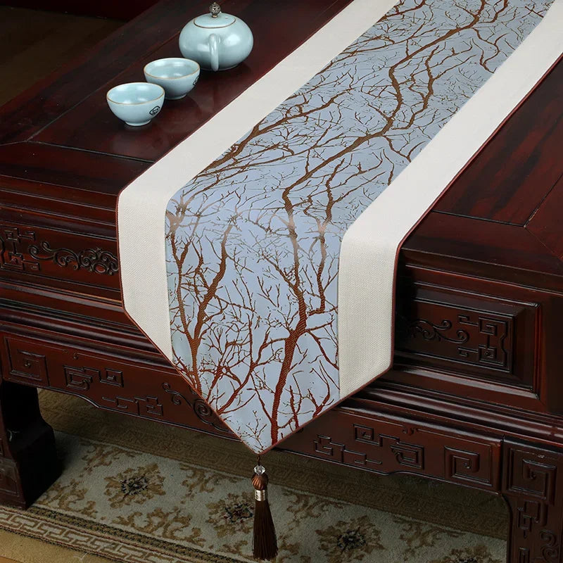 Traditional Chinese High-End Tablerunner/Table Flag – Jacquard Brocade Decorative Runner for Dining, Console & Bed