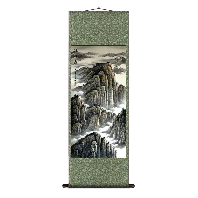 Silk Scroll Decoration Hanging Painting, Landscape Paintings Office Scroll Paintings There Is A Mountain Map Behind The Entrance