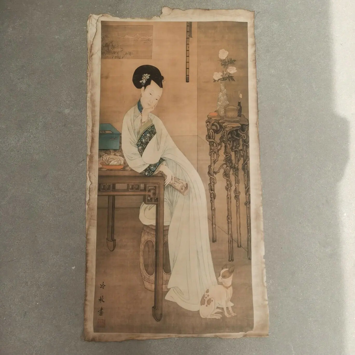 Vintage Chinese Scroll After Leng Mei – Rice Paper “Ladies” Painting