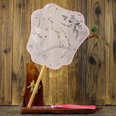 Translucent Silk Chinese Round Hand Fan, Floral, Unisex