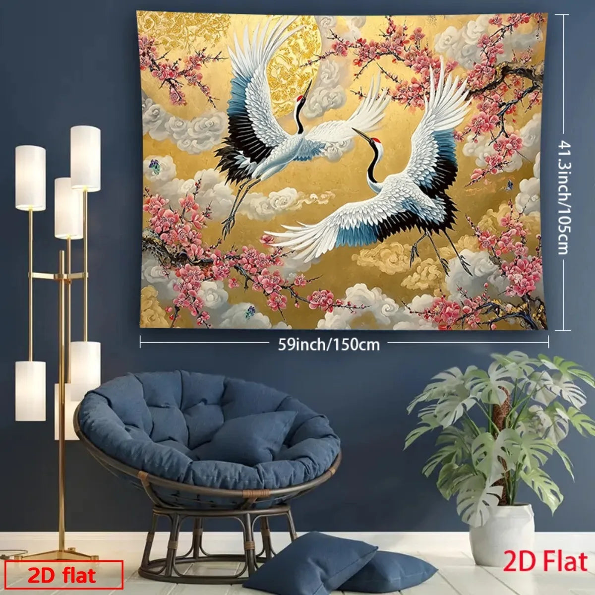 Majestic Birds & Cherry Blossom Wall Tapestry | Luxury Gold Asian Art Hanging