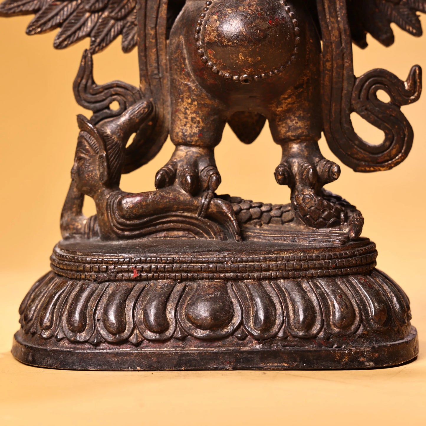 9" Bronze Cinnabar Garuda Dhwaja – Temple Protector on Lotus