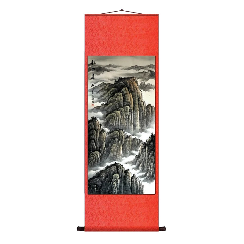Silk Scroll Decoration Hanging Painting, Landscape Paintings Office Scroll Paintings There Is A Mountain Map Behind The Entrance