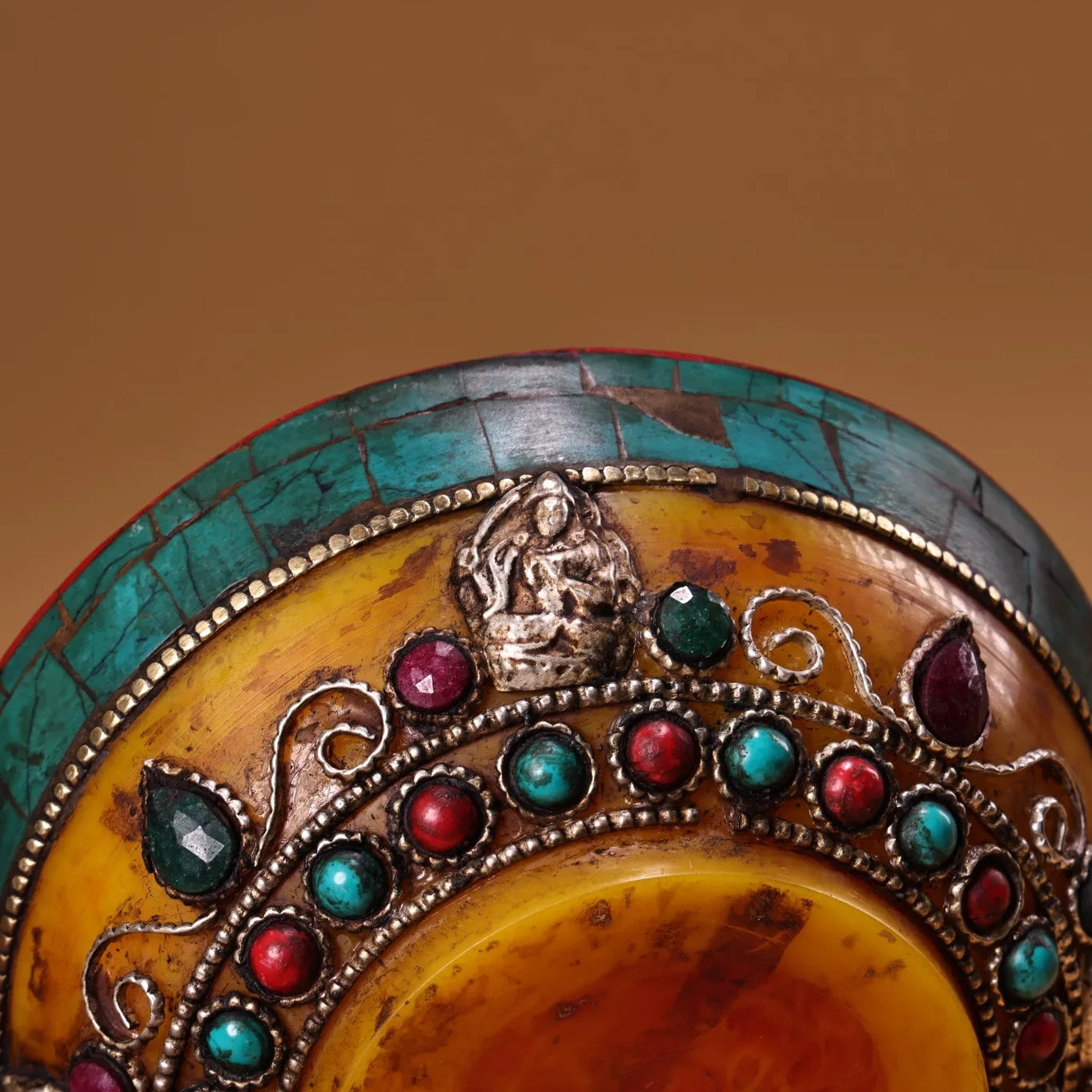 Tibetan Beeswax Gem Filigree Butter Bowls (Pair, 4")