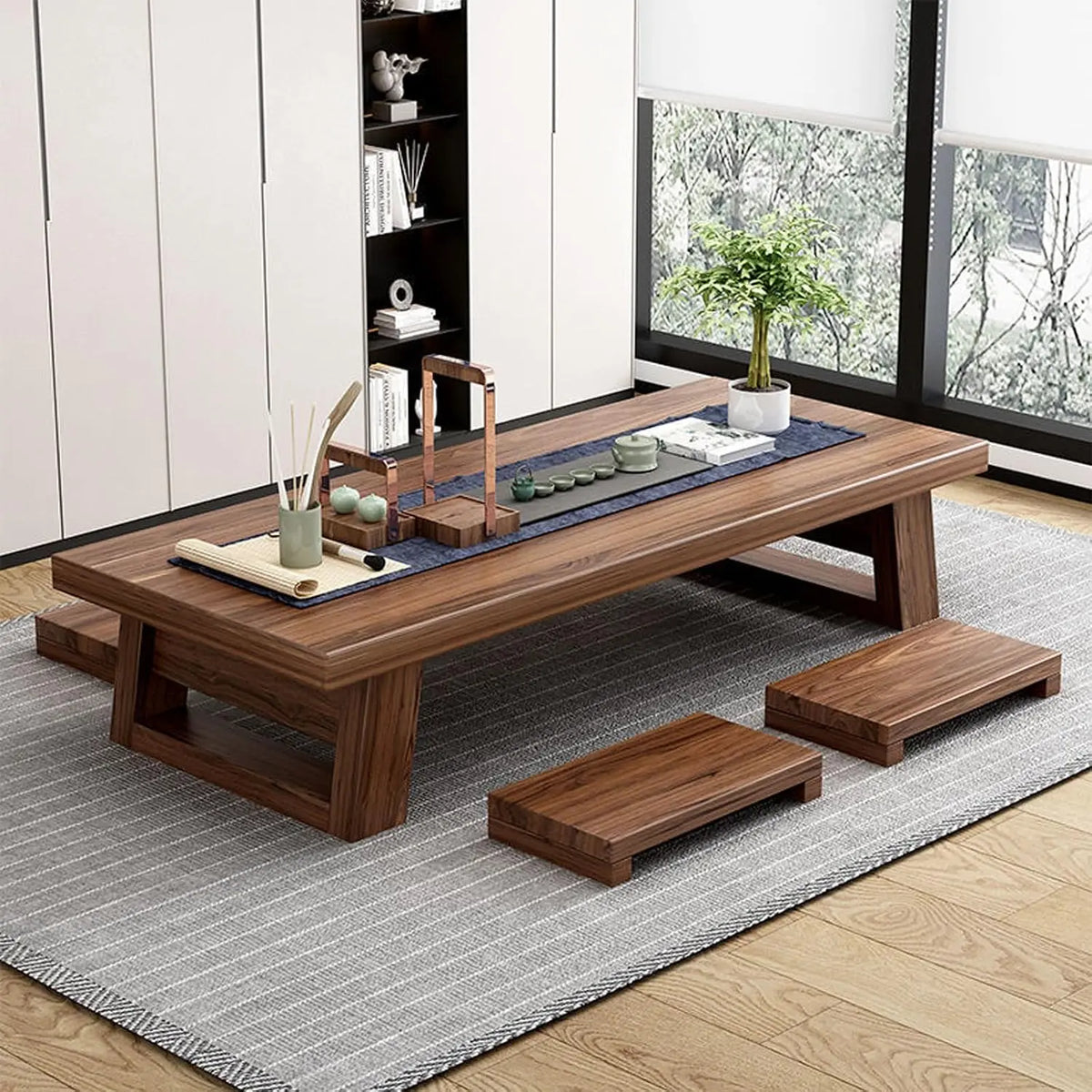 Solid Wood Japanese Chabudai Floor Table | Low Tatami Dining & Tea Table