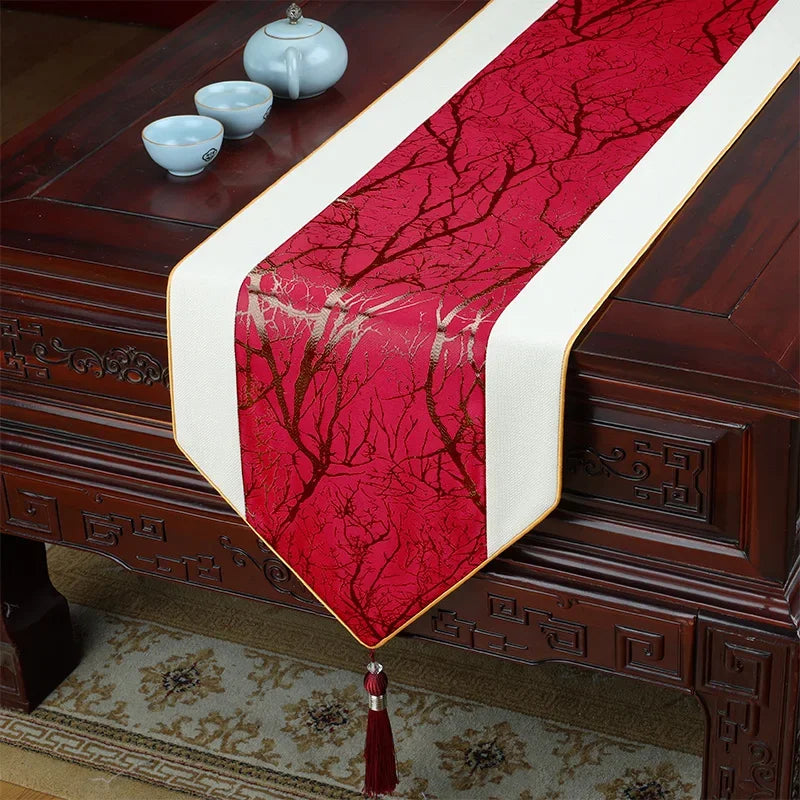 Traditional Chinese High-End Tablerunner/Table Flag – Jacquard Brocade Decorative Runner for Dining, Console & Bed