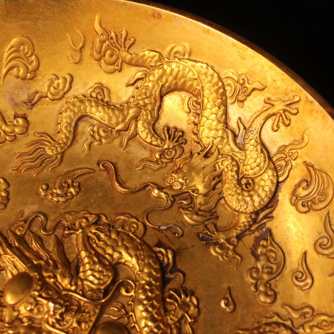 7" Tibetan Temple Old Bronze Nine Dragons Plate