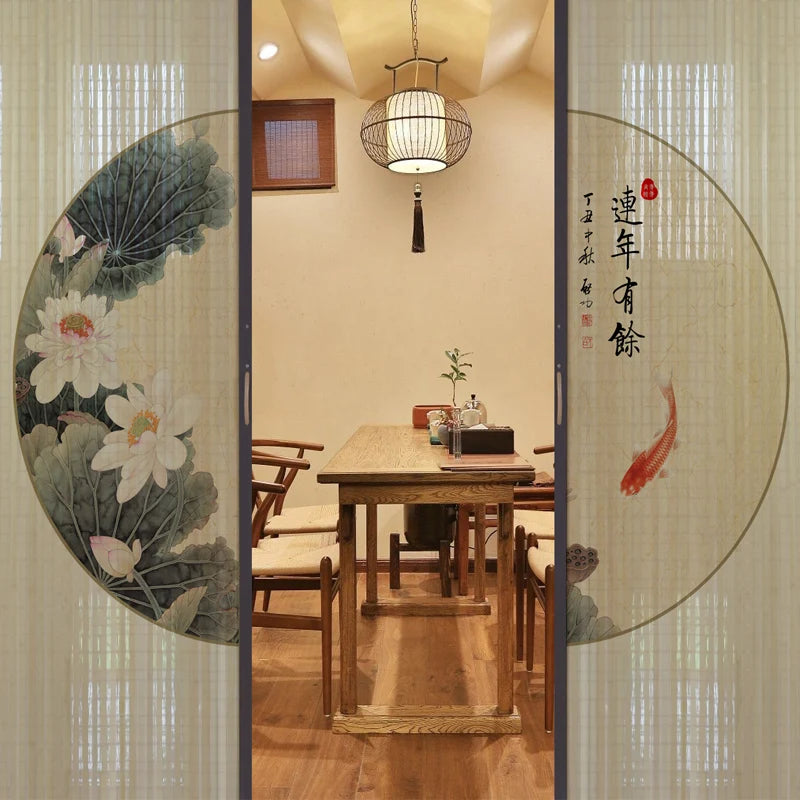 Partición deslizante de bambú impresa para puerta, biombo tradicional chino japonés, cortina deslizante, puerta para uso doméstico, divisor de ambientes, pantalla plegable