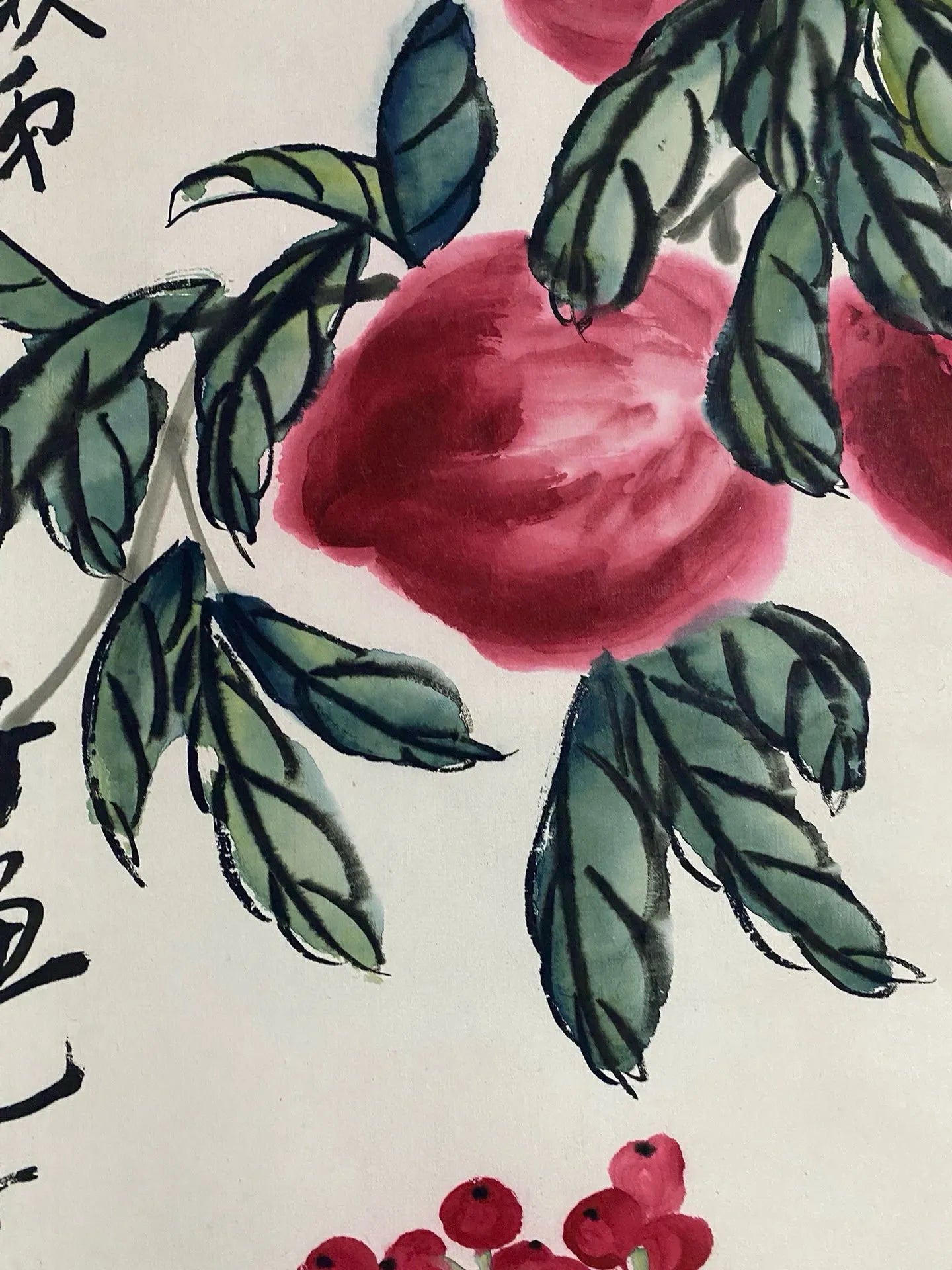 "Great Longevity" Peaches Vertical Scroll Painting – Attributed to Qi Baishi (175 × 70 cm)