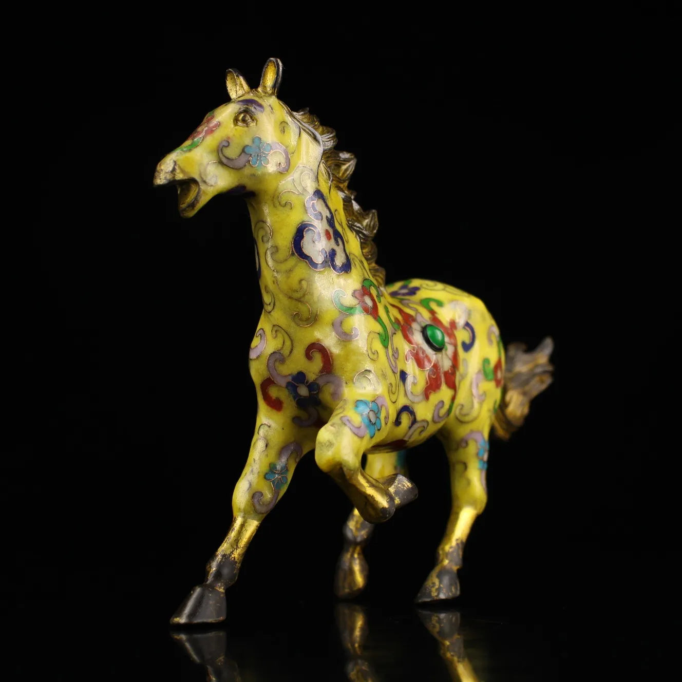 9" Tibetan Temple Collection Old Bronze Cloisonné Zodiac Running Horse