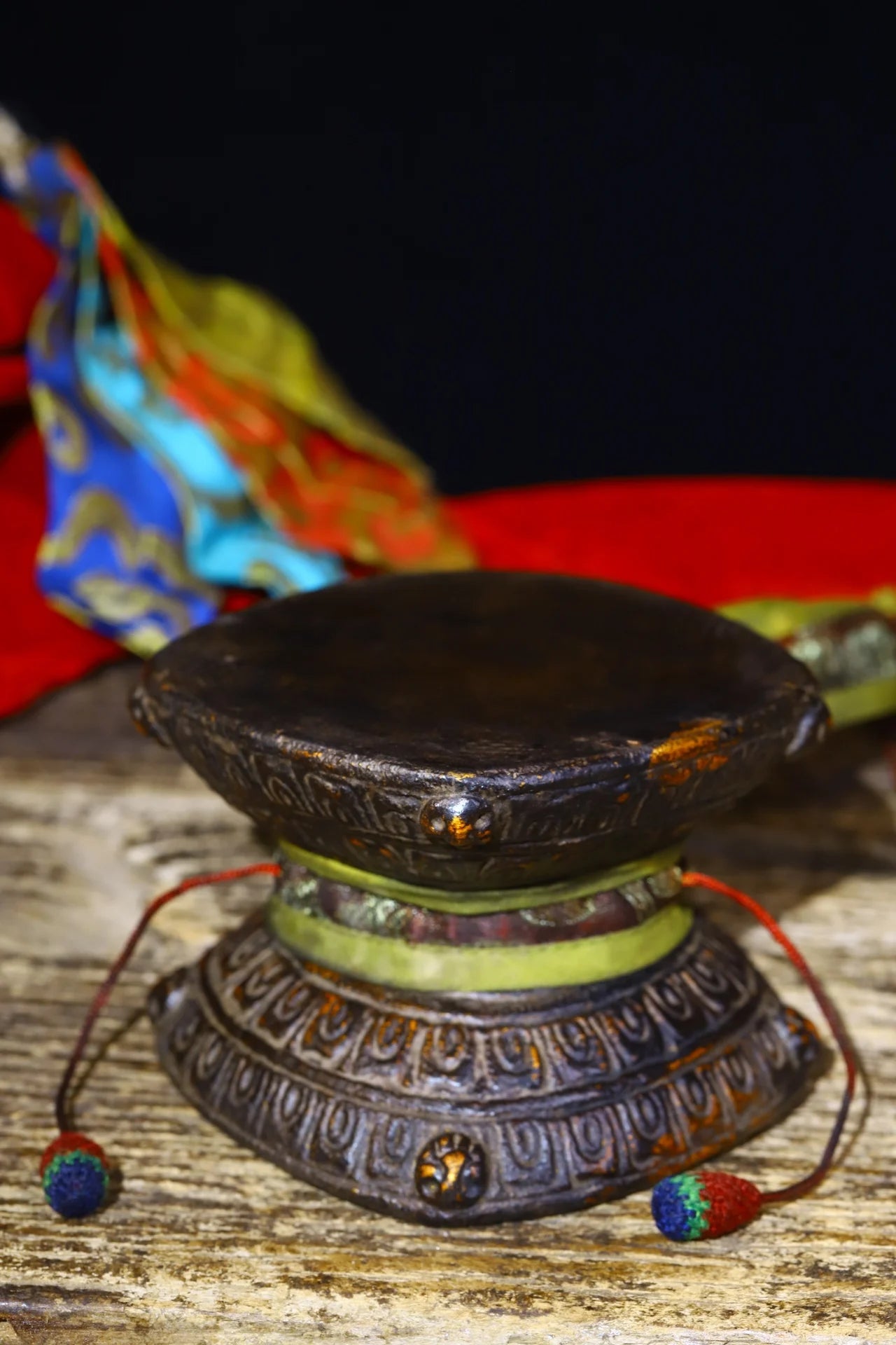 6" Bodhi Root Buddhist Temple Drum – Handcrafted Wood
