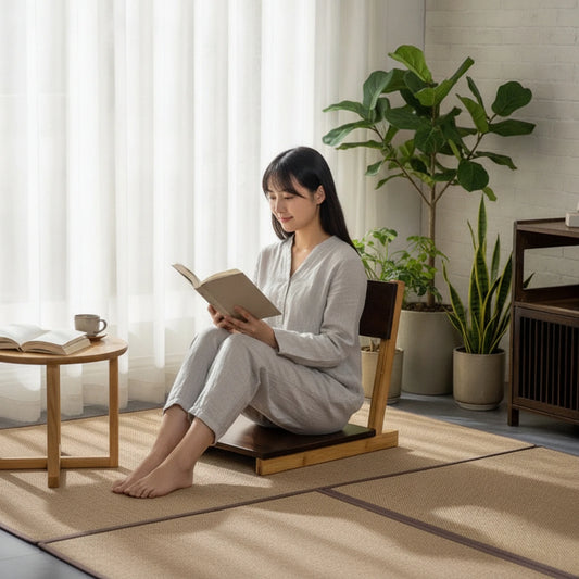 Bamboo Folding Floor Chair with Backrest – Japanese-Inspired Low-Profile Seat