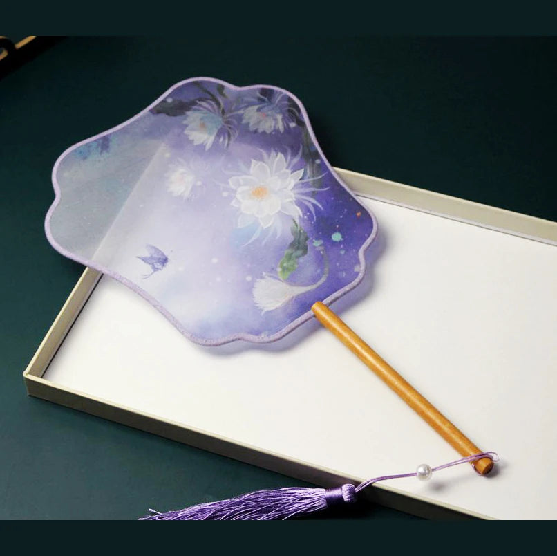 New Chinese Vintage Flower Embroidery Round Hand Fan Chinese Palace Hanfu Floral Silk Hand Fan Craft Wedding Gift For Guests New