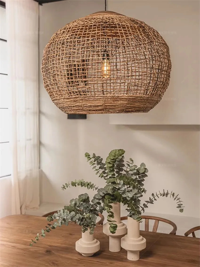 Wabi Sabi Style Vine Art Vine Weaving Chandelier Retro Countryside Lighting Creative Weaving Restaurant Southeast Asian Lamp