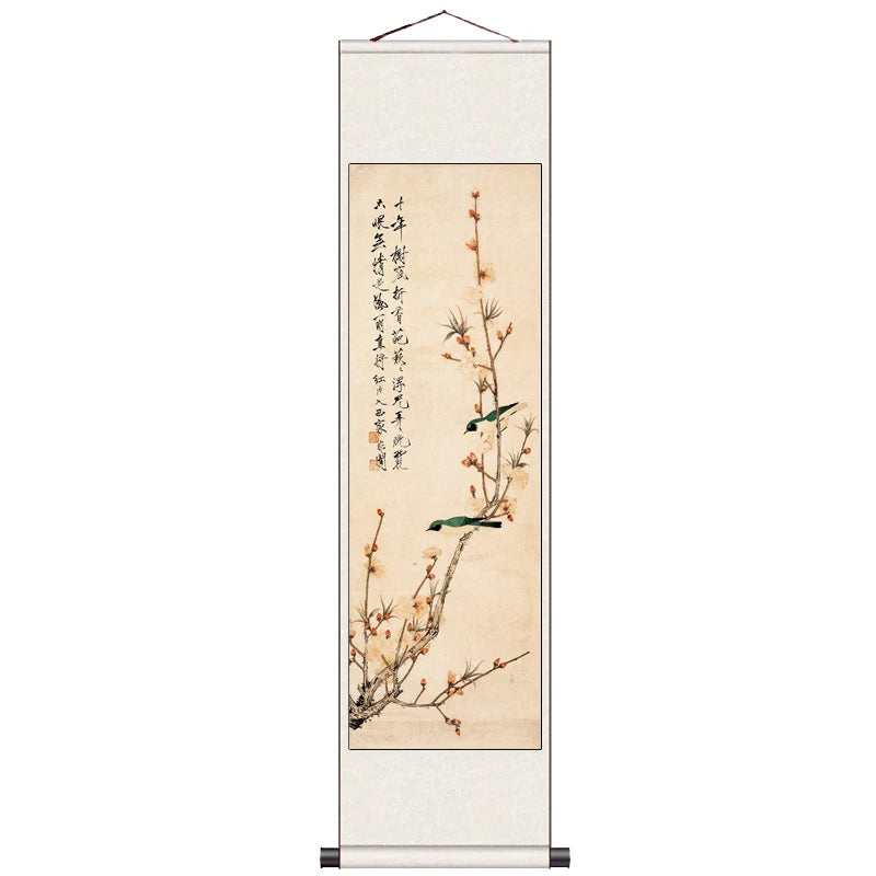 Peach Blossom Double Swallow Decorative Calligraphy and Painting Silk Gift Room Decor Aesthetic Wall Art Home Decor