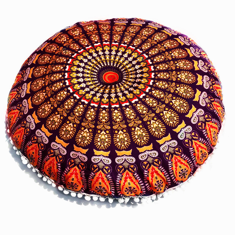 Chinese Boho Lotus Round Throw Pillow Floor Cushion