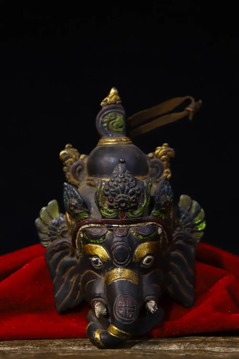 5" Tibetan Temple Collection Old Bronze Painted Ganesha Head Mask