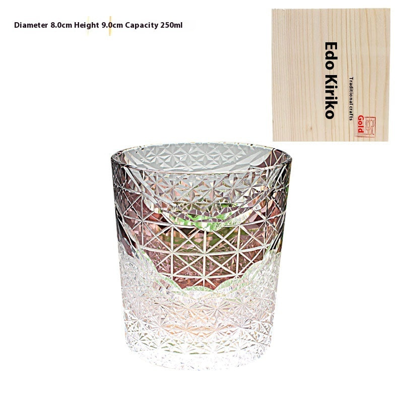 Edo Kiriko Japanese Handmade Cut Glass Cup, Single or Set of 4