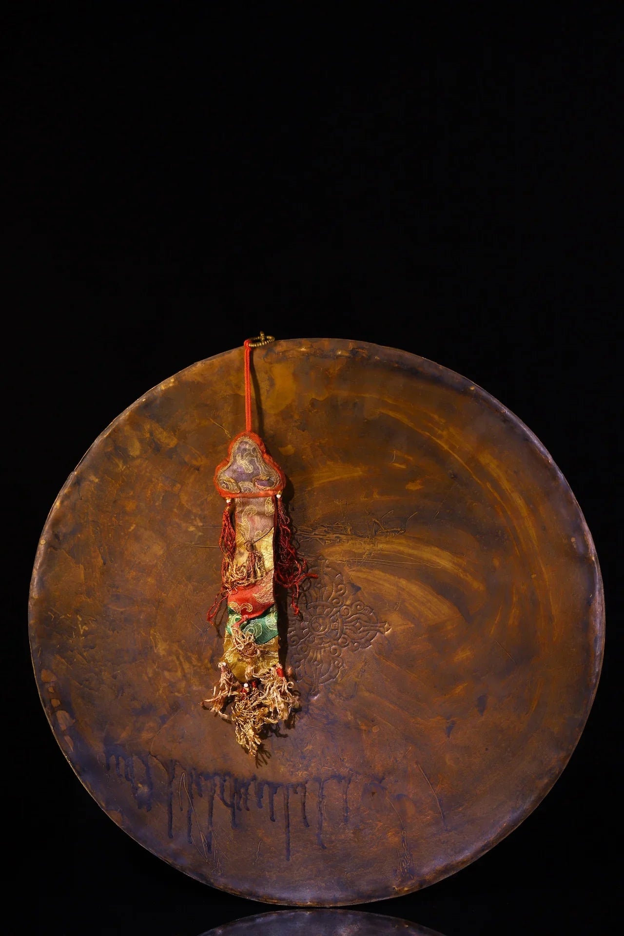 Tibetan Silver Gilded Mosaic Gem Amulet with Turquoise