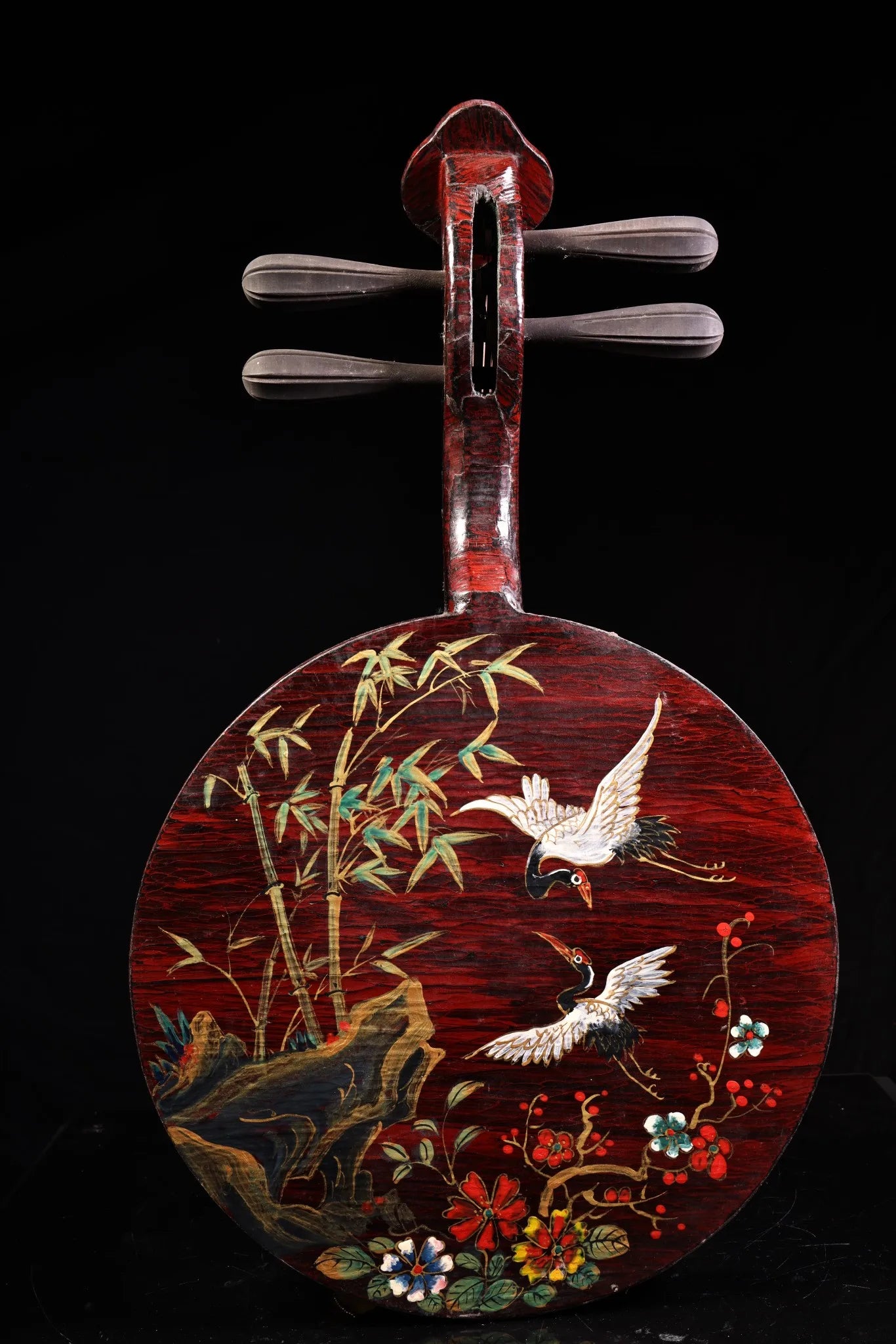 Wooden Lacquerware Deer & Crane Yueqin / Pipa – Asian Home Decor Instrument