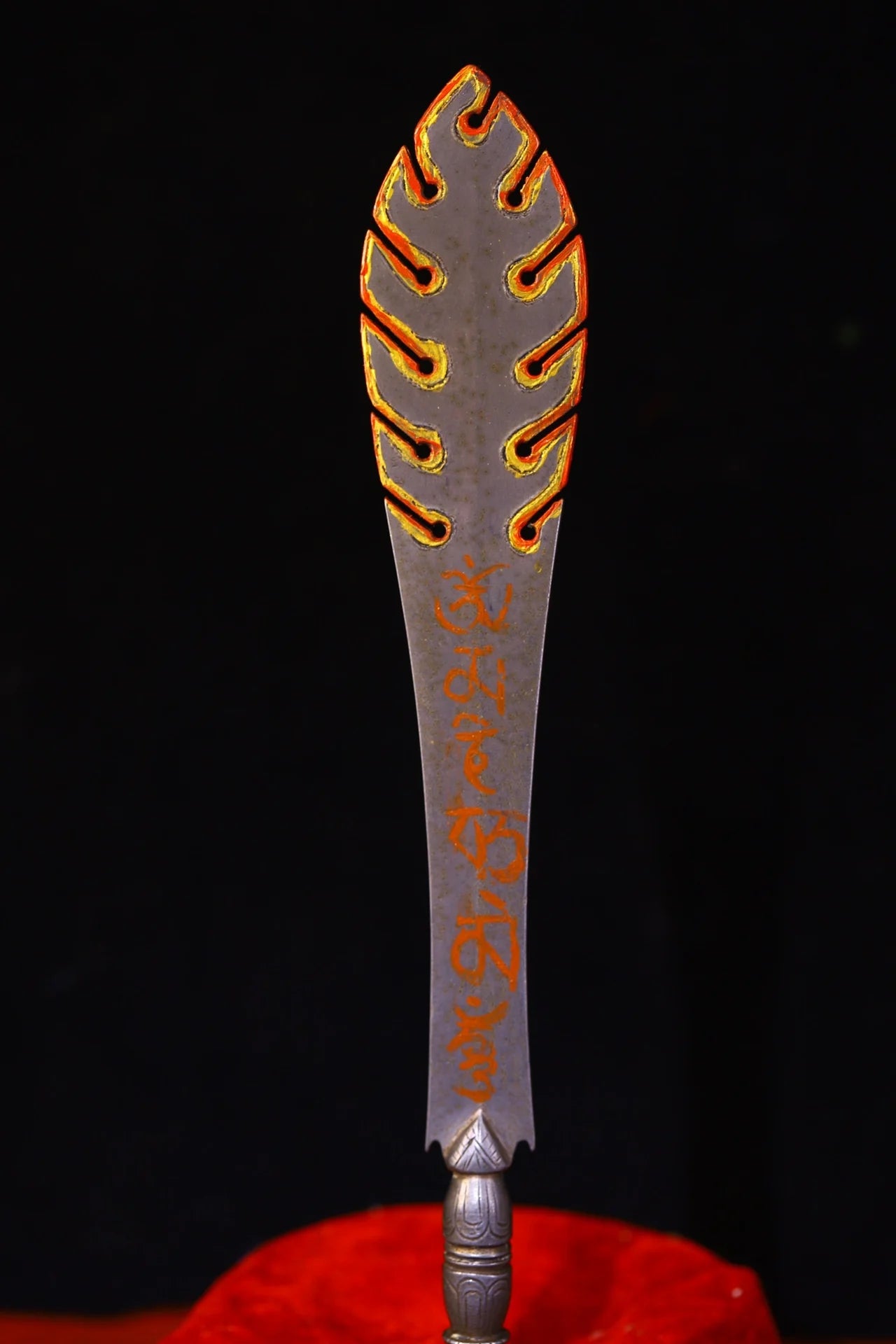 15"Temple Collection Old Tiantie Cinnabar Flame Pattern Manjushri Sword Vajra Phurpa Pendant Amulet Dharam Town house