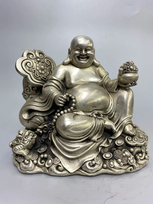 9" Bronze Gilded Ruyi Maitreya with Treasure Pot – Wealth Buddha
