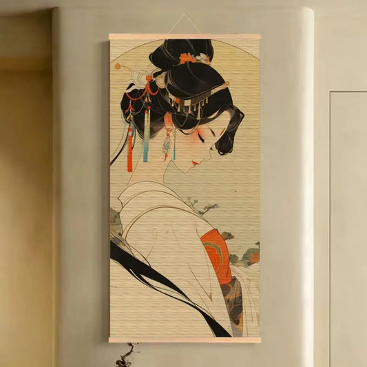 Tapiz de pergamino de bambú hecho a mano para colgar en la pared, pintura de tinta de dama clásica para la decoración de casas, salones y bares de hoteles boutique