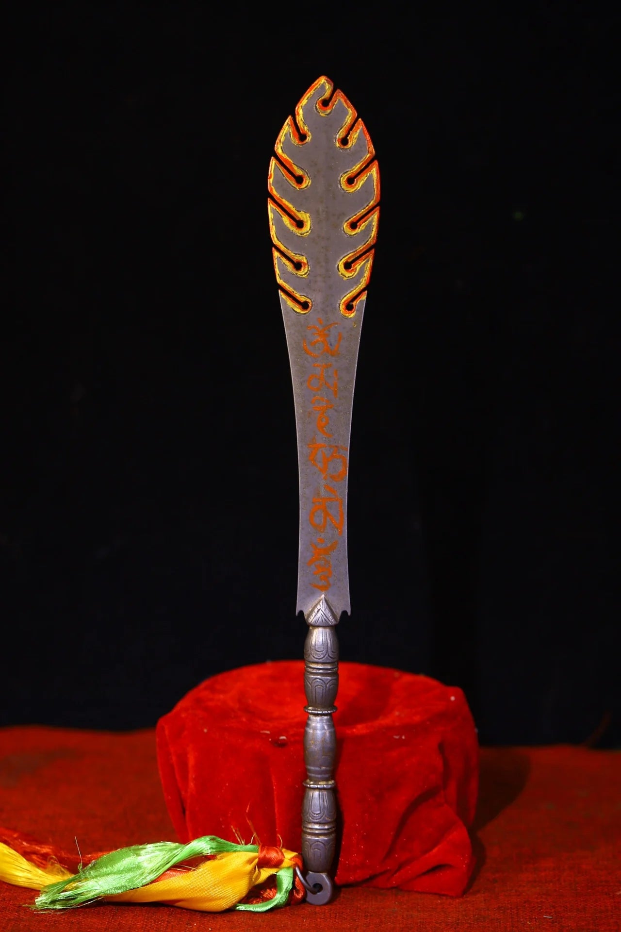 15"Temple Collection Old Tiantie Cinnabar Flame Pattern Manjushri Sword Vajra Phurpa Pendant Amulet Dharam Town house