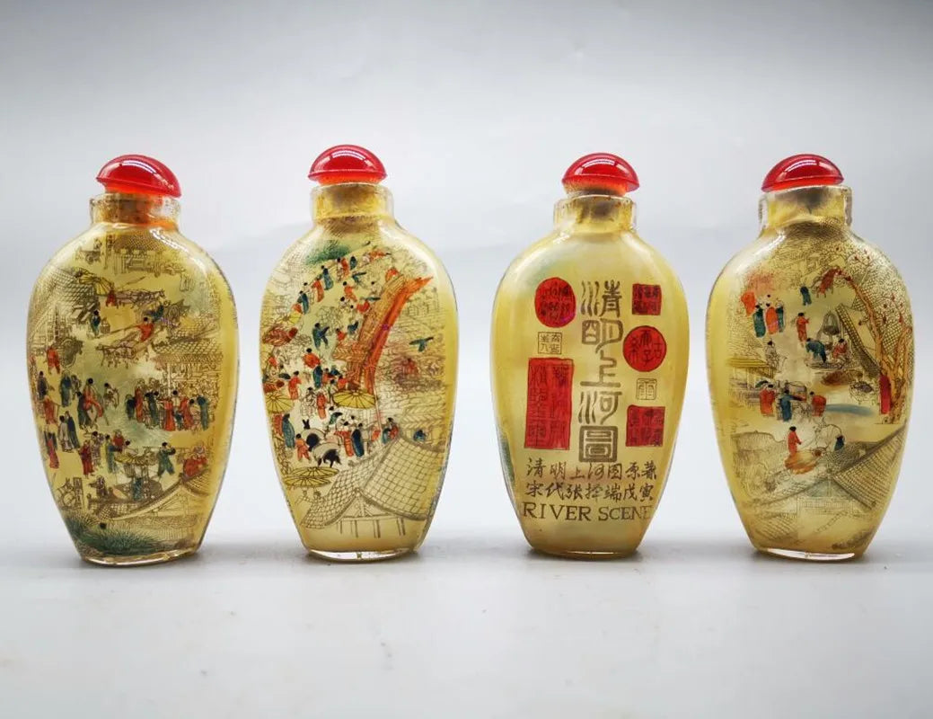 Innenbemalte Schnupftabakfläschchen zum Qingming-Fest – Vierteiliges Set mit Box